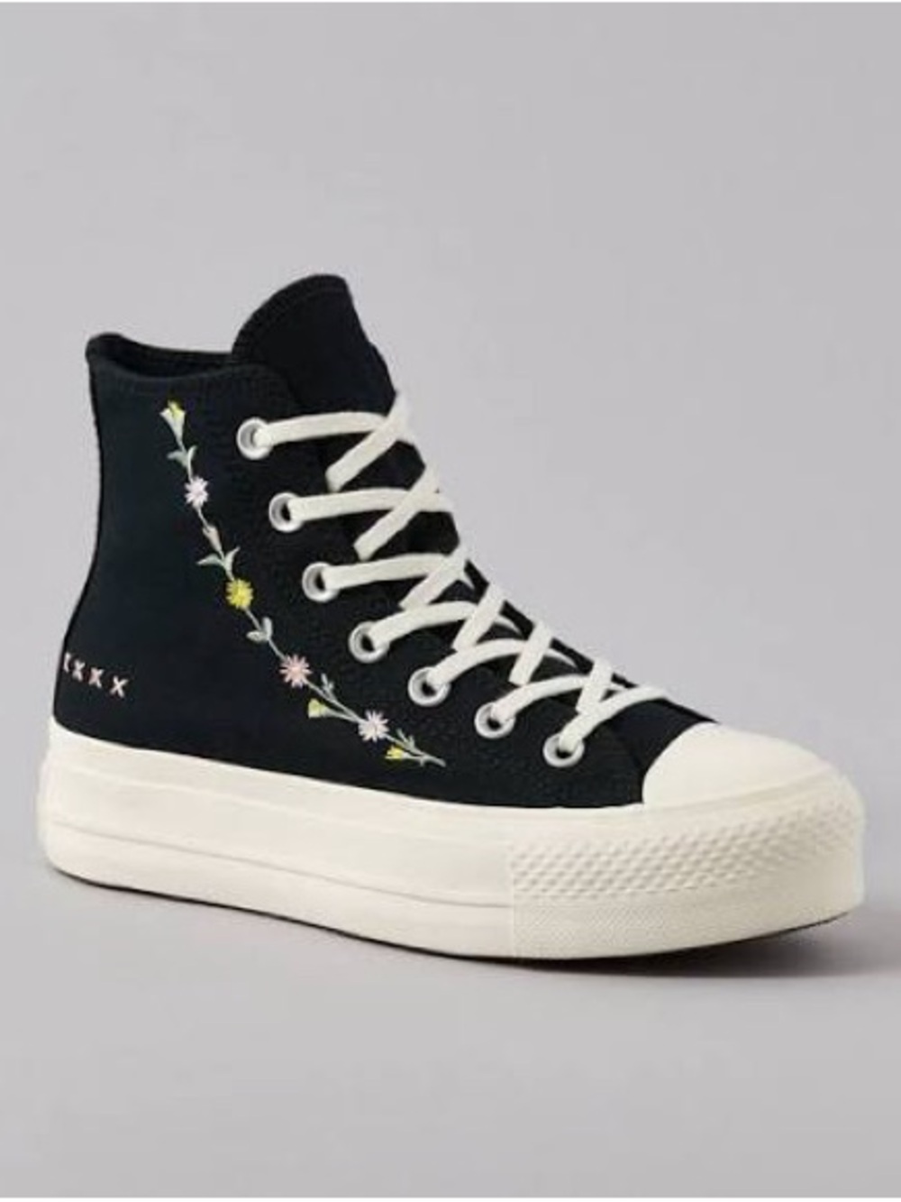 Women's Black Converse, With Flower Embroidery